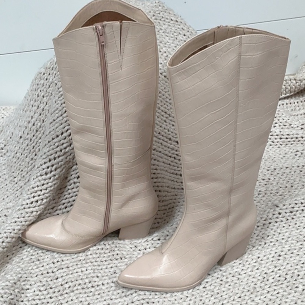 Seychelles Cream Heeled Boots Knee-High